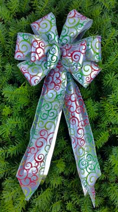 C12 - Silver Metallic/Silver Sheer - Red & Green Glitter Squiggles
