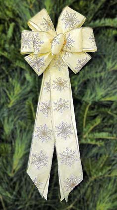 BC64 - Bronze and White Glitter Snowflakes on Ivory Sheer over Ivory Poly